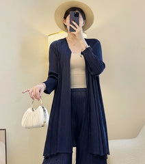 Plissé Longline Travel Cardigan