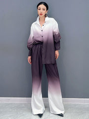 Trendy Fashion Duo Gradient Loose Long Sleeve Top & Pants Set