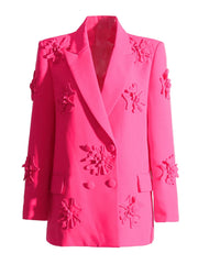 Floral Appliqué Double-Breasted Blazer