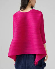 Plissé Asymmetric Fringe Top