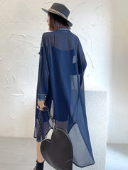 Women's Oversized Sheer Denim Long Blouse