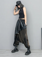 Women's Retro Harem Pants – Black Leather Denim