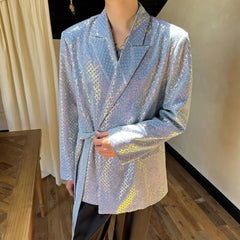 Blue Sequin Kimono Blazer for Men