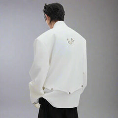 Men's White Asymmetrical Buckle Blazer