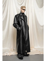 Men's Faux Leather Extra Long Trench Coat | Luxury Streetwear