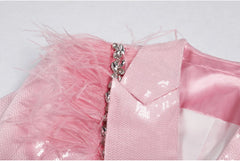 Glam Pink Sequin Feather Rhinestone Blazer