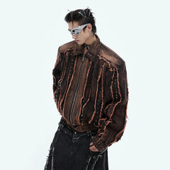 Men's Brown Denim Jacket with Padded Shoulders