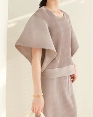 Luxe Plissé Cape-Sleeve Top
