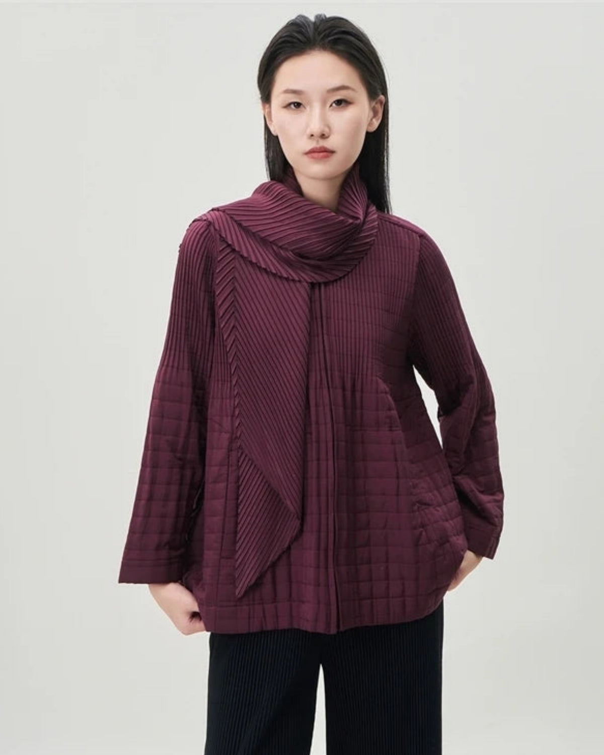 Luxe Cotton Pleated Jacket & Scarf