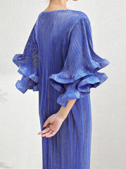 Elegant Plisse Ruffle-Sleeve Dress