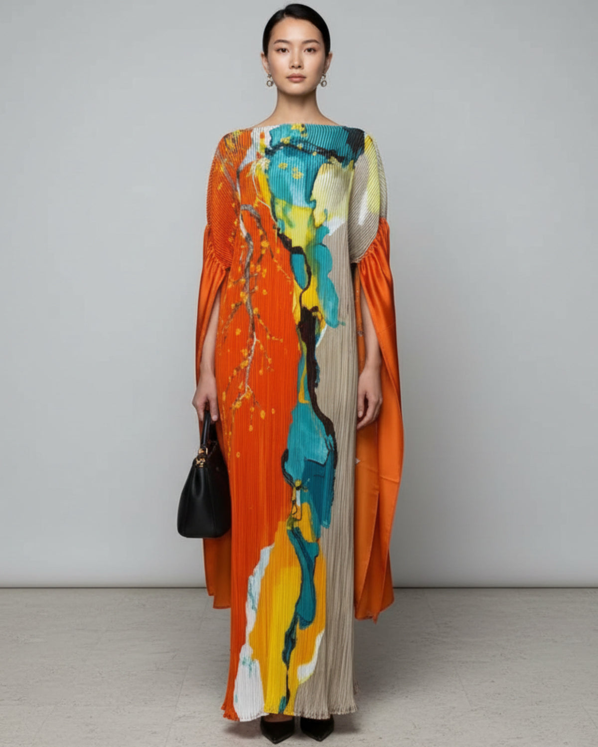 Geometric Pleated Kaftan Dress