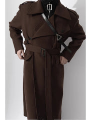 Men's Rich Brown Designer Wool Trench Coat