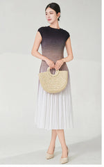 Designer Ombre Pleated Midi Dress
