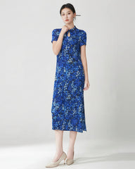 Pleated Keyhole Neckline Dress
