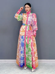 Floral Luxe Chic Collar Puff Long Sleeve Maxi Dress