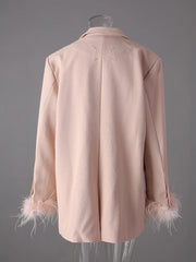 Feather Cuff Oversized Blazer