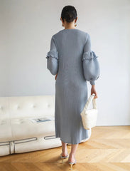 Luxury Puff Sleeve Pleats Dress
