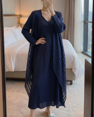 Luxury Plissé V-Neck Midi Dress