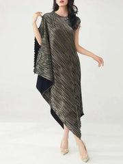Plissé Metallic Cape Dress