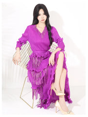 Plissé Japanese Fringe Midi Dress
