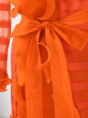 Women's Pleated Perfection - Orange Coat & Sleeveless Dress Set