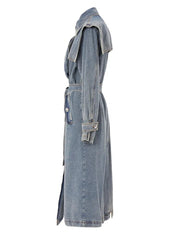 Denim Couture Long Trench with Oversized Collar