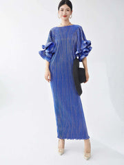 Luxury Pleated Flare Sleeve Dress