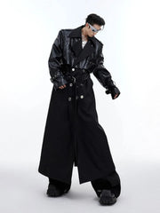 Men's Oversized Faux Leather Belted Trench Coat