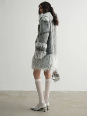 Women's Luxe Gray Oversized Faux Fur Coat – Elegant Comfort