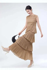 Unique Tiered Pleated Sleeveless Dress