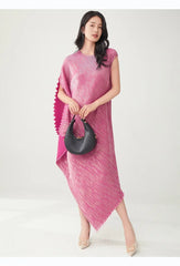 Luxury Pleats Asymmetric Cape Dress