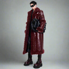 Men’s Luxury Faux Leather Fur Full-Length Coat