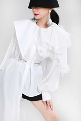 Women's Long-Sleeve Ruffle Peacock Blouse