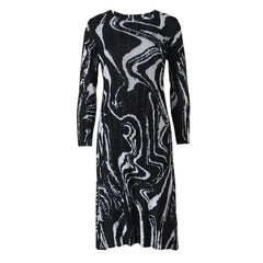 Luxury Plissé Dress Marble Print