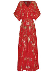 Flowy Sequin-Adorned Evening Dress