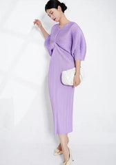 Luxury Pleated Batwing Sleeves Dress