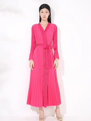 Luxury Pleats Wrap Dress with Sleeves