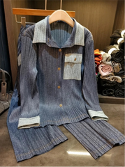Luxury Denim Pleated Set