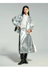 Luxurious Silver Metallic Oversized Jacket