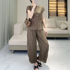 Pleated Vertical Wide Leg Set