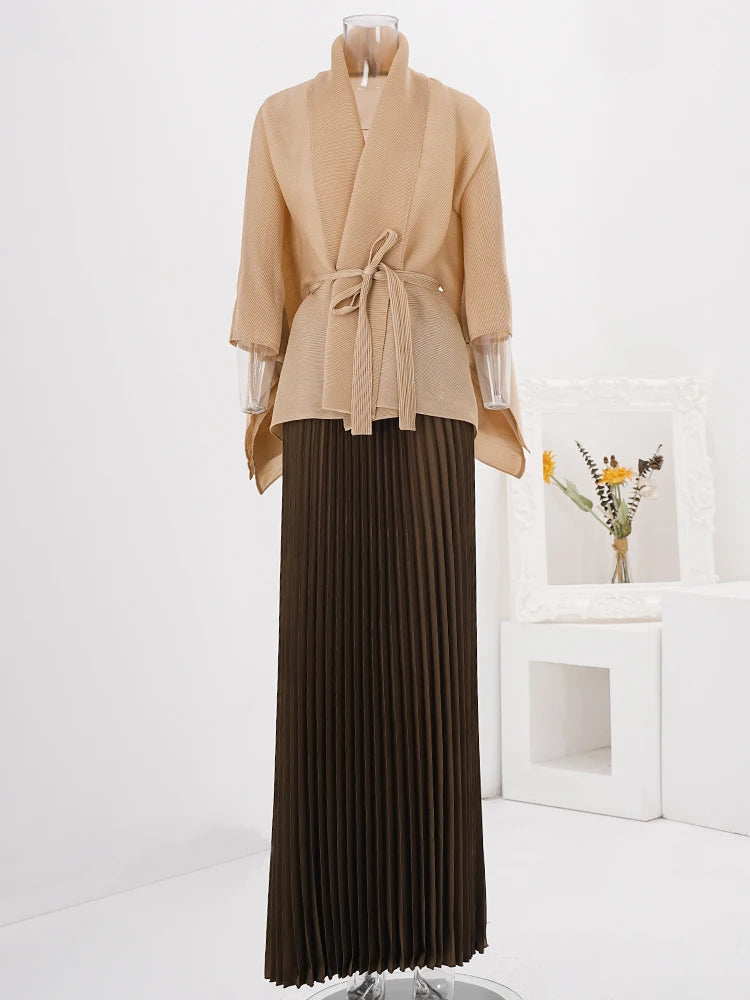 Truly Pleated Crepe Skirt & Cardigan Set