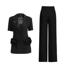 Luxury Sequin Rose Pant Suit Set