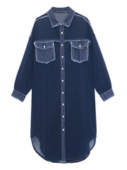 Women's Oversized Sheer Denim Long Blouse