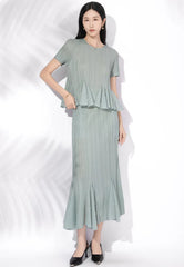 Pleated Pearl Peplum Skirt Set