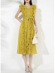 Elegant Ruffle Plisse Dress