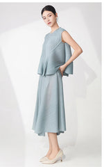 Pleated Sleeveless Top & Skirt Set