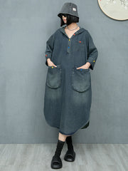 Japanese Denim Luxe Hoodie Sweatshirt Dress