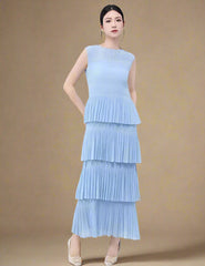 Unique Tiered Pleated Sleeveless Dress