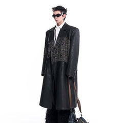 Men's Black Tweed Faux Leather Trench | Luxury Streetwear