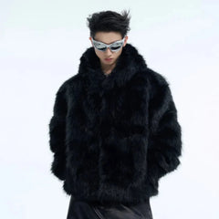 Men's Luxury Streetwear Bear Faux Fur Hooded Jacket